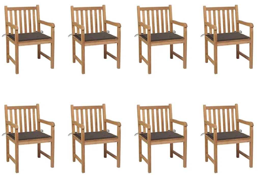 vidaXL Cadeiras de jardim c/ almofadões cinza-acast. 8 pcs teca maciça