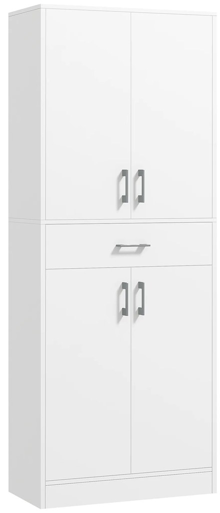 HOMCOM Armário de Cozinha com 4 Portas 1 Gaveta e Prateleiras Ajustáveis Anti-Tombo Armário de Cozinha Moderno 70,8x34x180 cm Branco