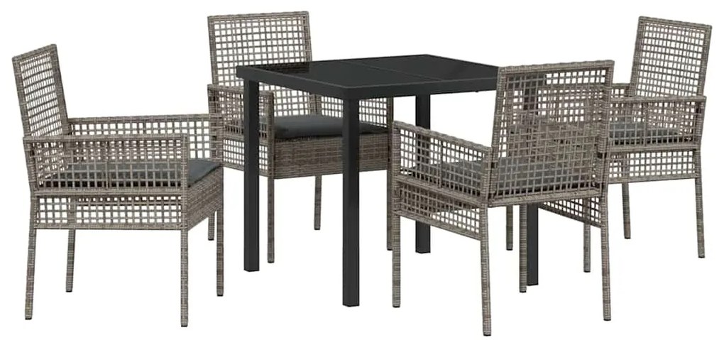 Conjunto de Jantar de Jardim de 5 Peças com Almofadas Cinza Vime PE