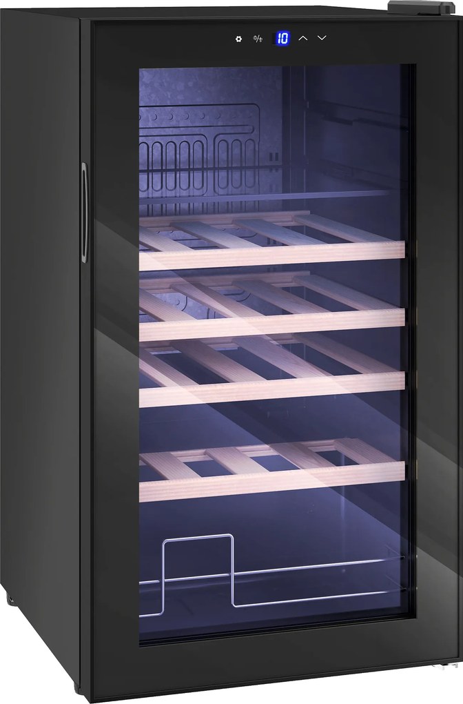 HOMCOM Adega Refrigerada para Vinhos 63L com Prateleiras Ajustáveis para 16 Garrafas e 25 Latas, 43x45x74 cm, Preto | Aosom Portugal