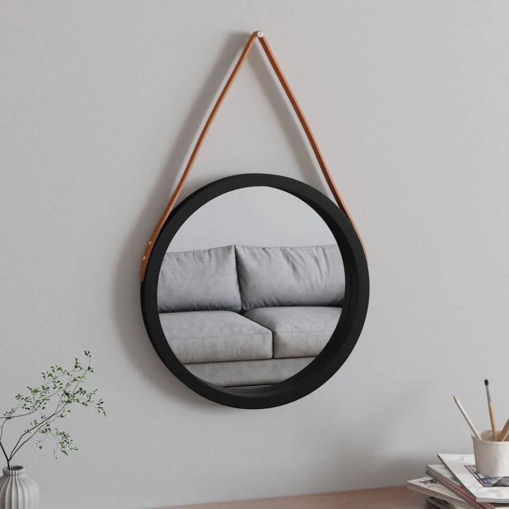 Espelho de parede com alça Ø 45 cm preto
