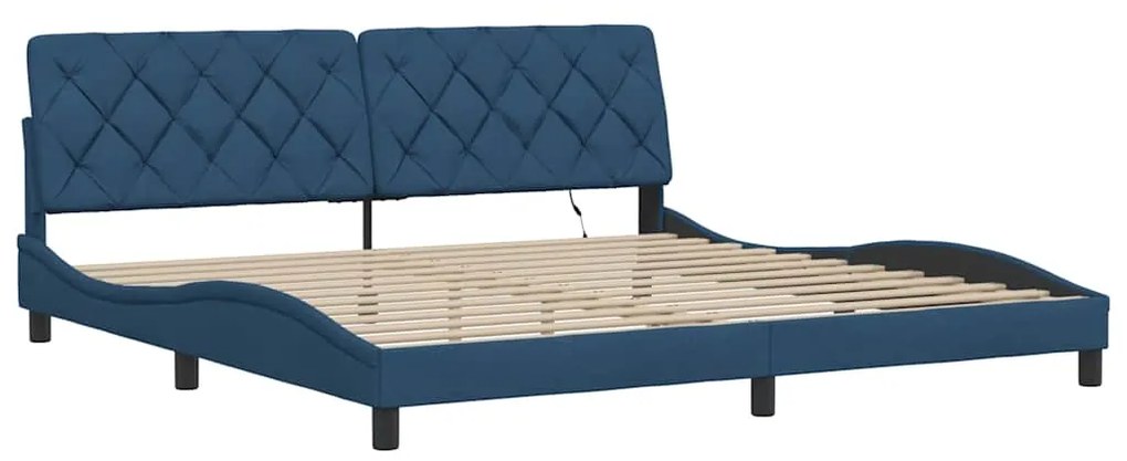 Estrutura de cama com LED sem colchão 200x200 cm tecido azul