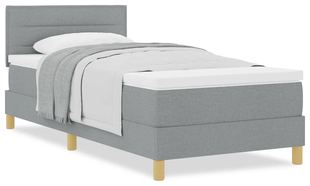 Cama Box Spring com Colchão Cinza Claro 100x200 cm Tecido