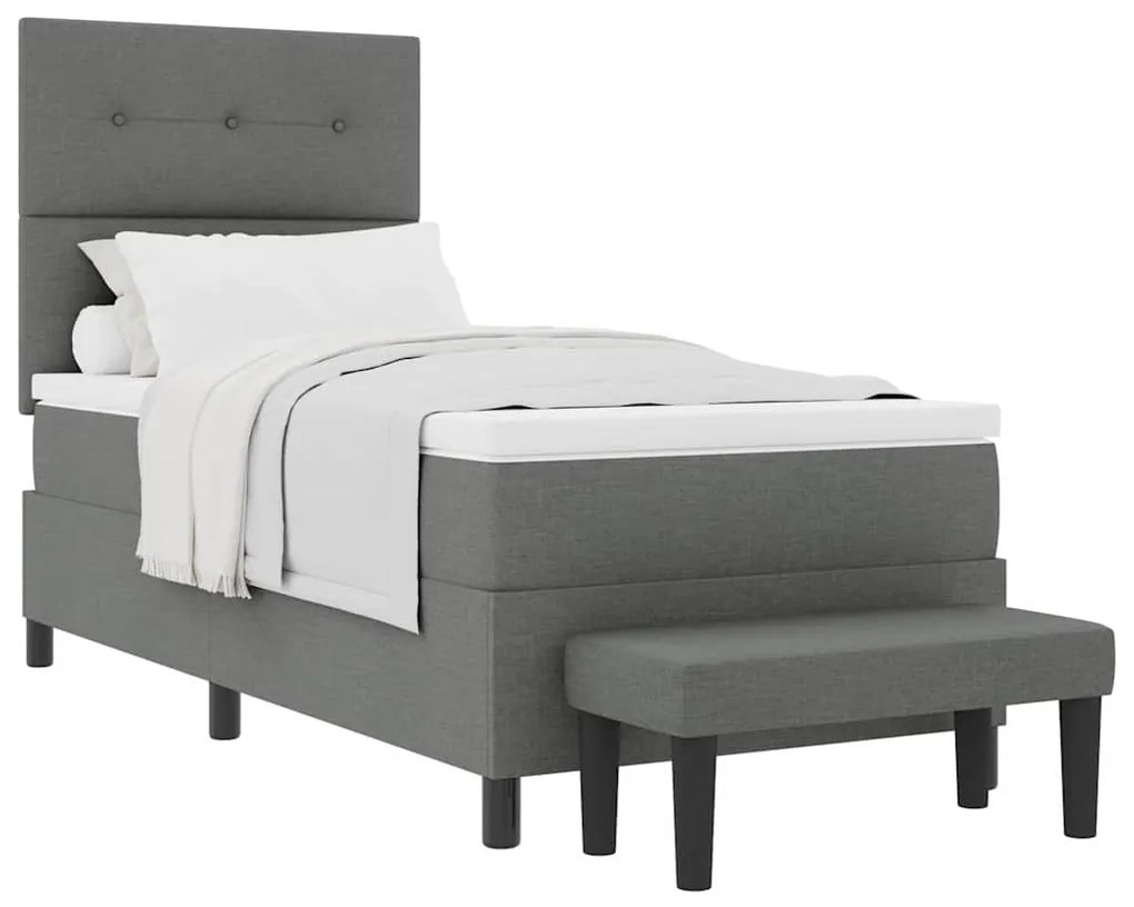 Cama Box Spring com Colchão e Banco Cinza Escuro 90x190 cm Tecido