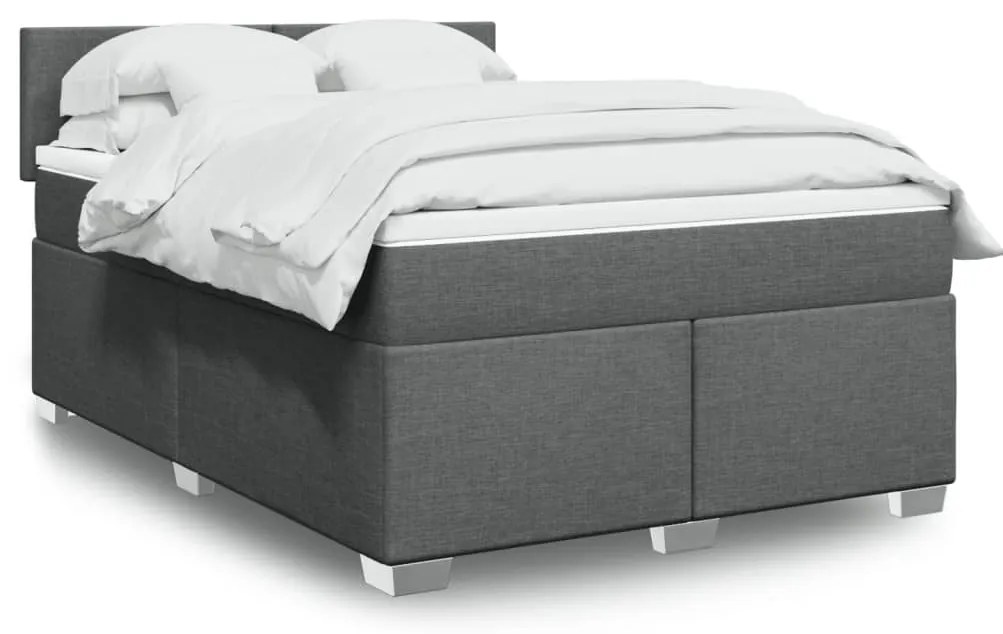 vidaXL Cama com molas/colchão 140x190 cm tecido cinzento-escuro