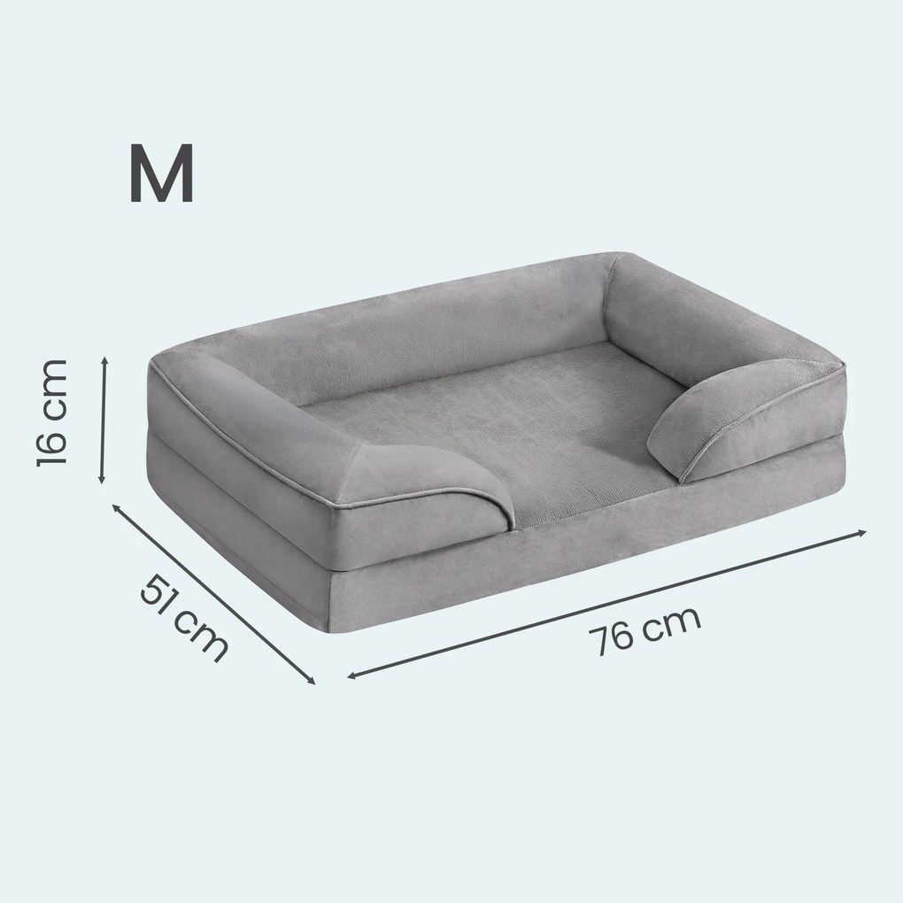 Cama ortopédica para cães tamanho M, 76 x 51 x 16 cm, capa removível, bordas mais altas Cinza claro