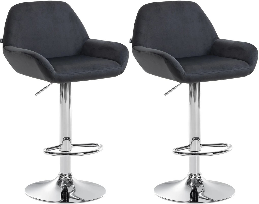 Conjunto de 2 bancos de bar em veludo com estrutura prateada 89-109 x 51 x 52 cm preto