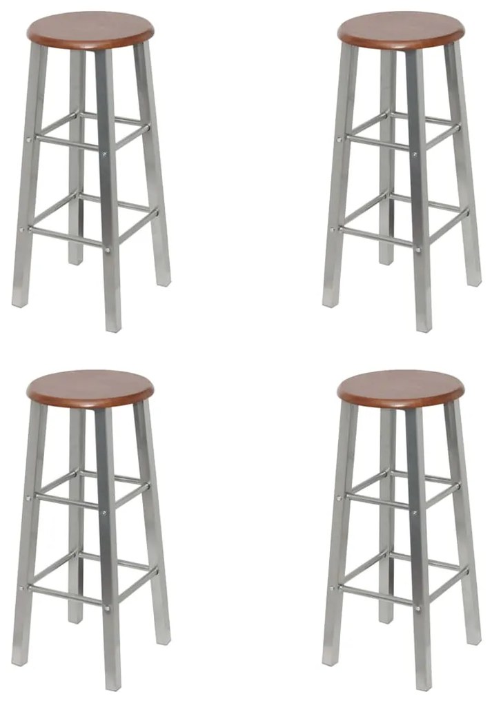 277174 vidaXL Bancos de bar 4 pcs MDF prateado e castanho