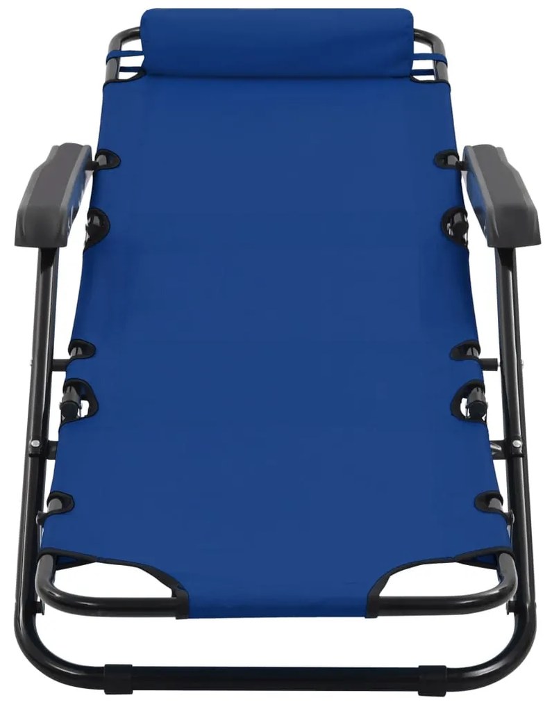 Espreguiçadeiras dobráveis com apoios de pé 2 pcs aço azul