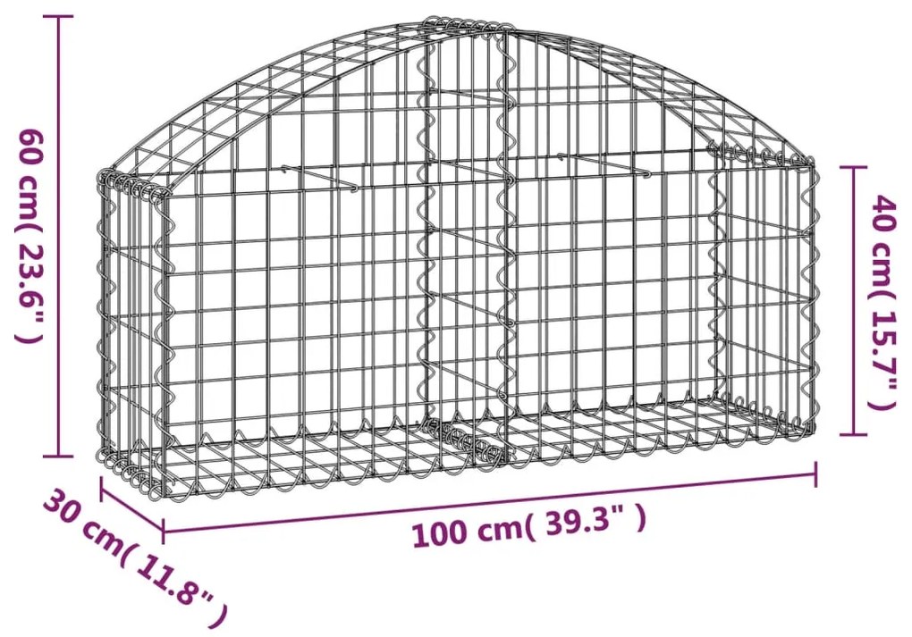 Cesto gabião arqueado 100x30x40/60 cm ferro galvanizado
