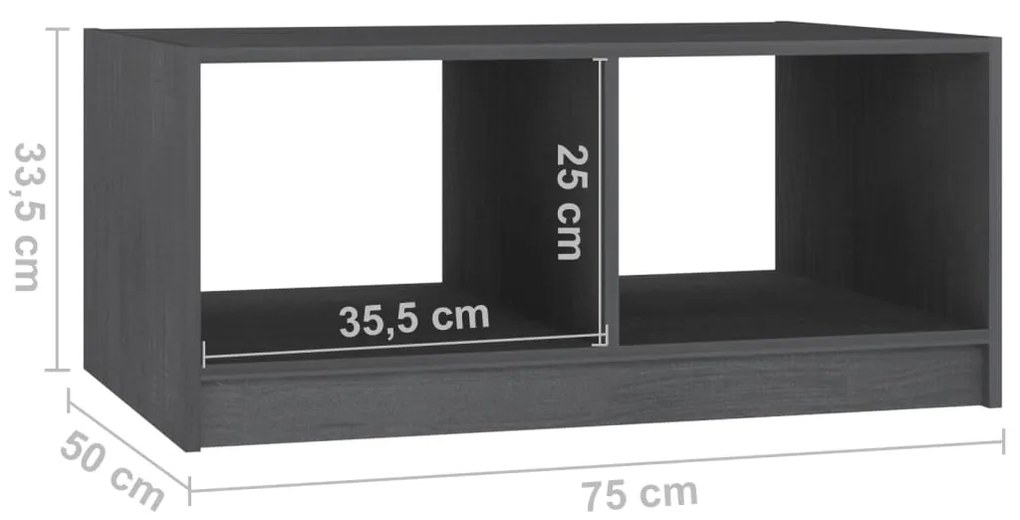 Mesa de centro 75x50x33,5 cm madeira de pinho maciça cinzento