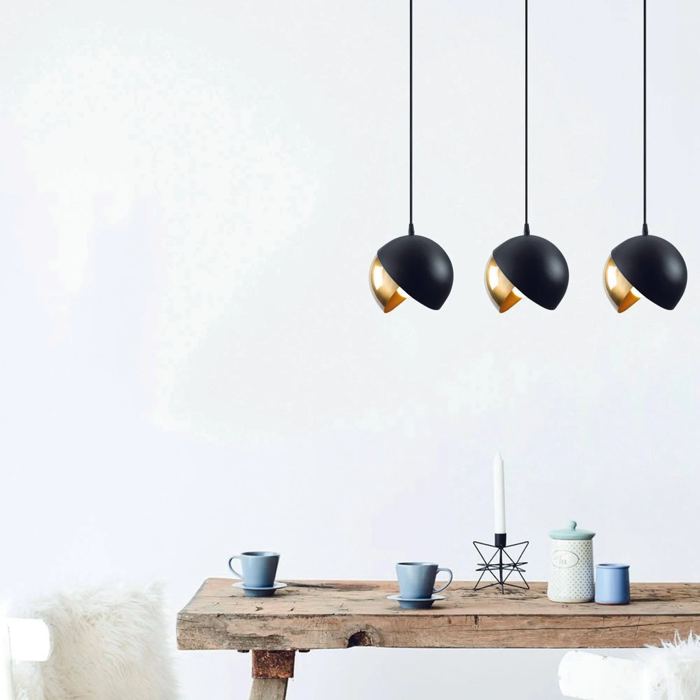 Candeeiro de Teto Berceste – Preto e Dourado – Diâmetro 70 cm, Altura