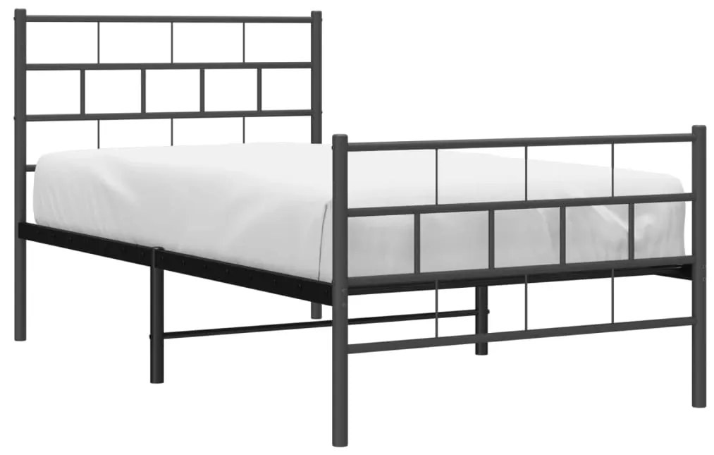 Estrutura de cama com cabeceira e pés 90x190 cm metal preto