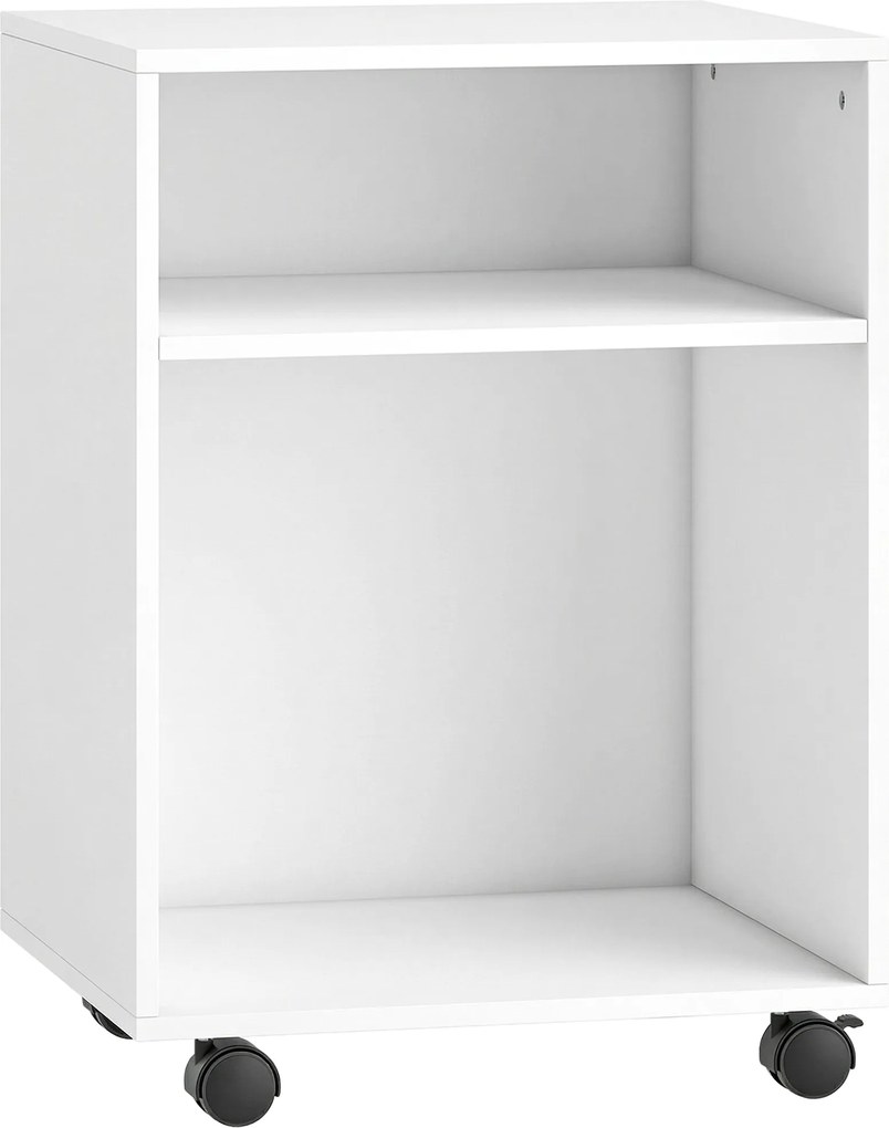 HOMCOM Suporte para impressora Mesa com 2 prateleiras abertas e rodízios com trava para escritório e casa, fax e scanner, 40 x 35 x 56 cm, Branco | Aosom Portugal