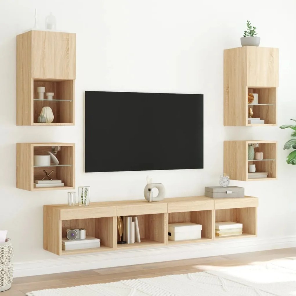 Móvel de parede p/ TV c/ luzes LED 30x28,5x30cm carvalho sonoma