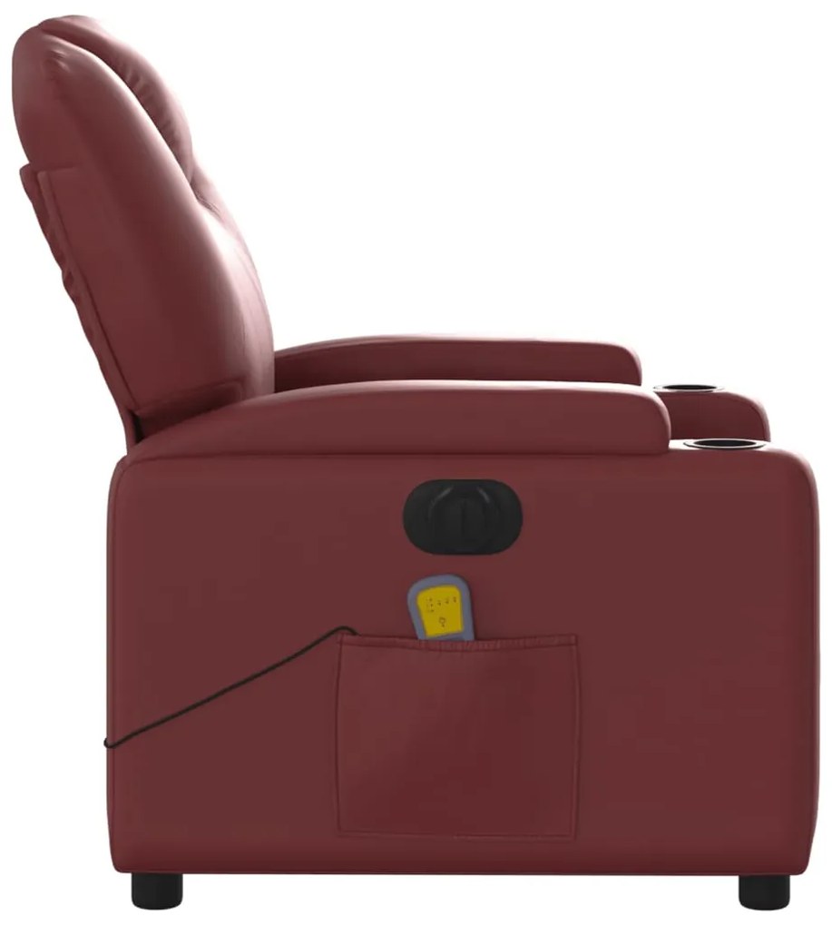 Poltrona massagens reclin. elétrica couro artif. vermelho-tinto