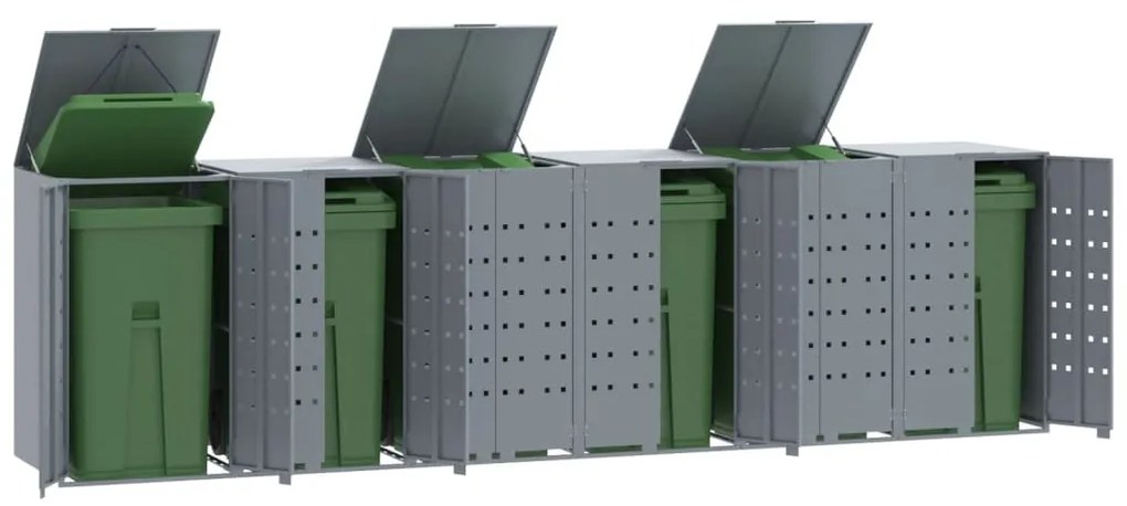 Abrigo para 6 caixotes do lixo 414x79x117 cm aço cinzento