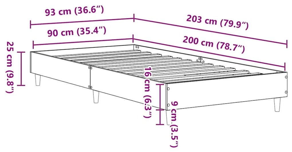 Estrutura de cama sem colchão 90x200 cm madeira velha