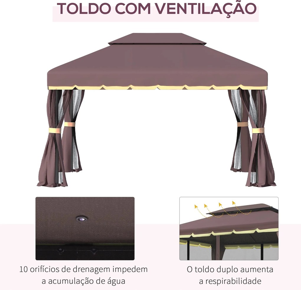 Pérgola de Jardim 4x3m Pérgola de Alumínio com Teto de Ventilação 4 Co