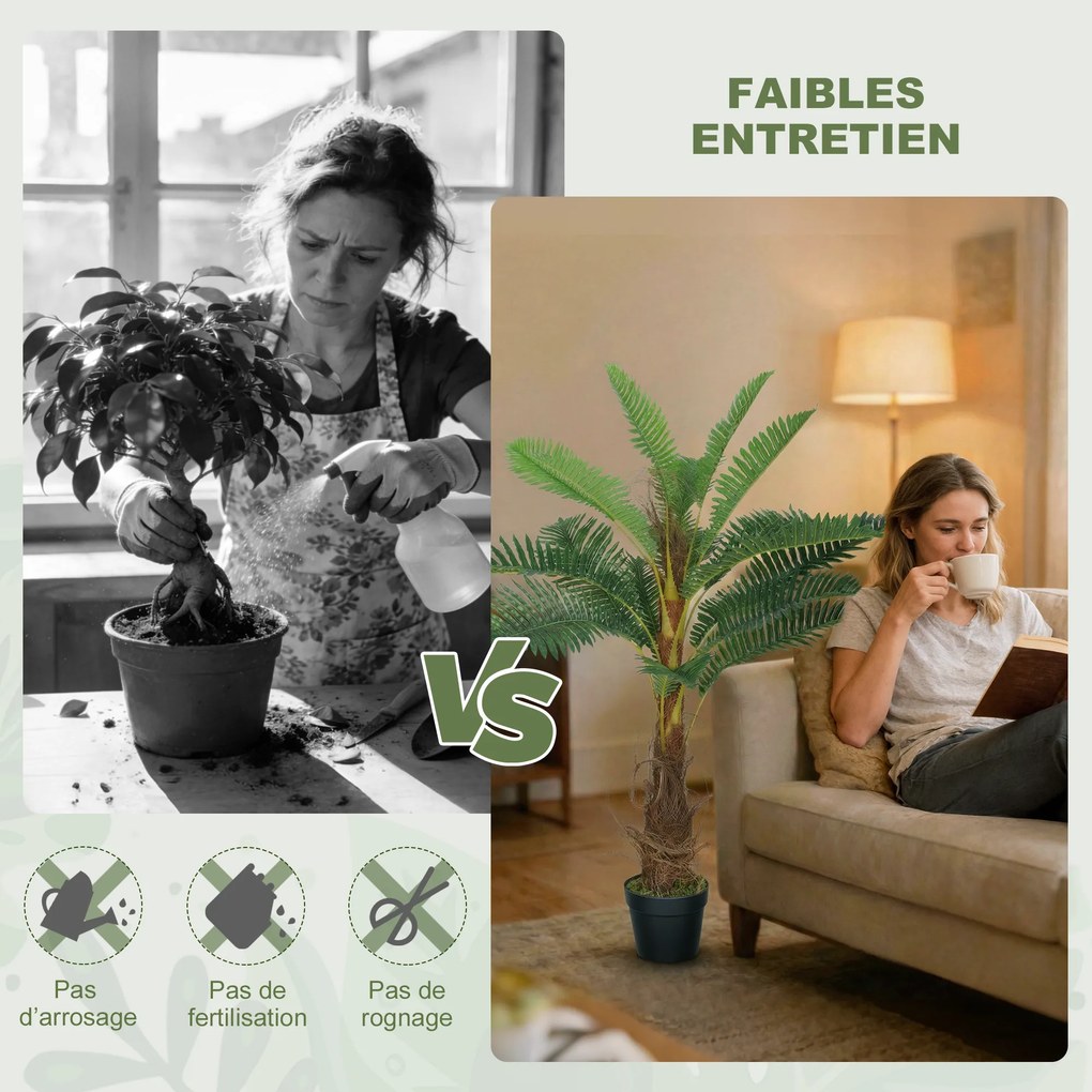 Palmeira artificial de 100 cm com 21 folhas em PEVA, planta decorativa com vaso de plástico, verde