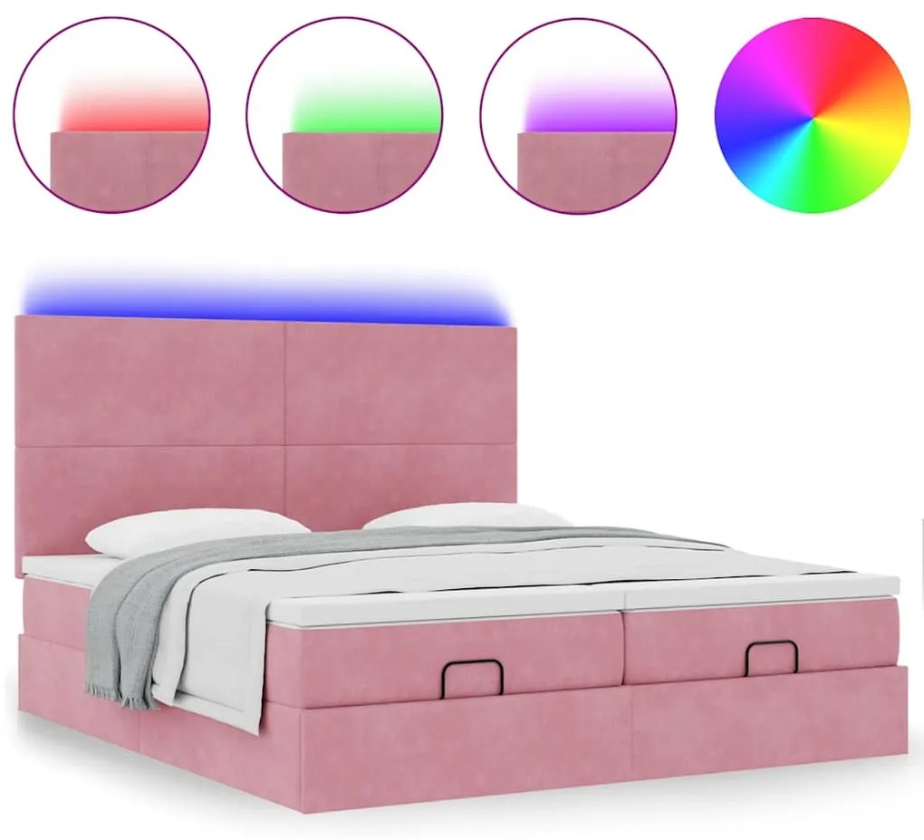 Estrutura de cama otomana com colchões 180x200 cm veludo rosa