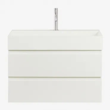 Conjunto De Móvel De Casa De Banho Suspenso Em Madeira E Folha De Freixo Com Lavatório Integrado Ona Branco & Sem Espelho & - Sklum