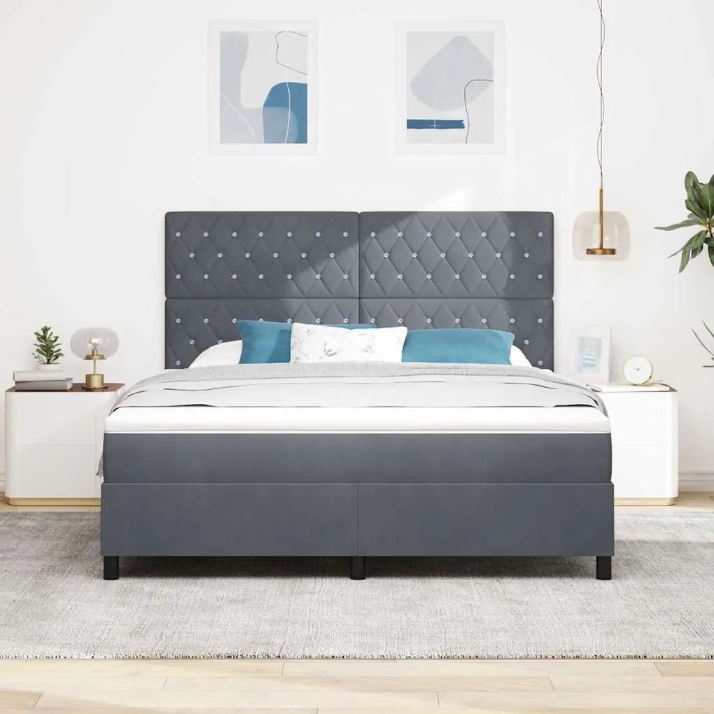 Cama Box com Colchão vidaXL Cinza Escuro Super King Veludo