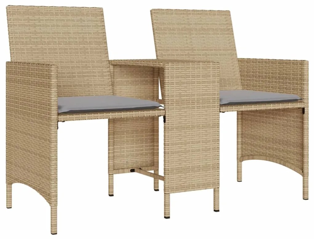 Sofá de jardim de 2 lugares com mesa e bancos vime PE bege