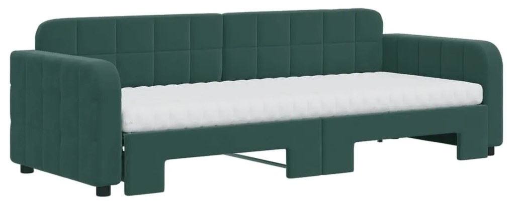 Sofá-cama c/ gavetão e colchões 80x200cm veludo verde-escuro
