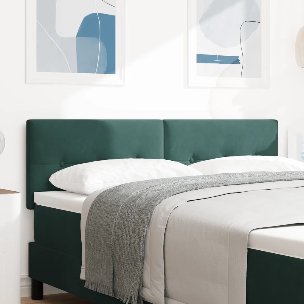 Cabeceira vidaXL Botão Almofadado Verde Escuro 140 cm Veludo