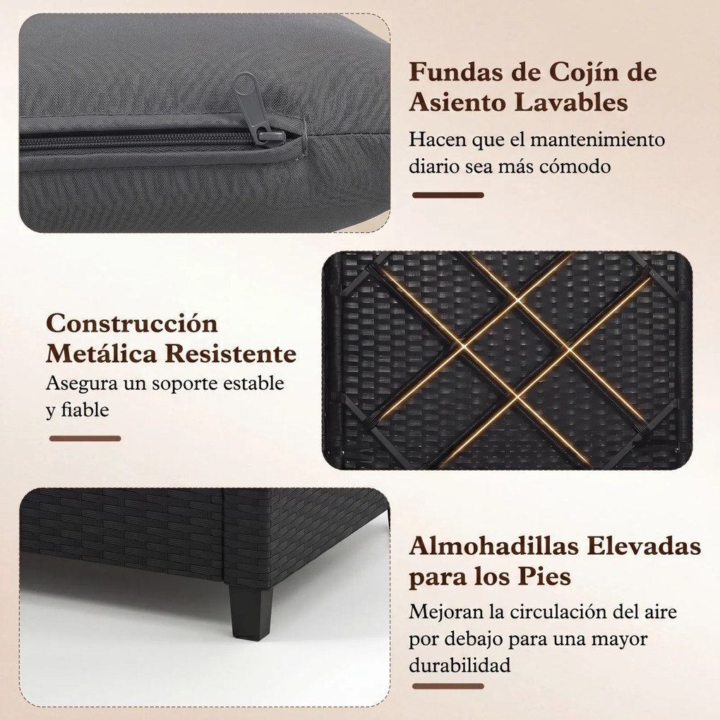 Conjunto de 2 Cadeiras de Jardim e Mesa Auxiliar, 44,5 x 44,5 x 45 cm, Ratan de PE Entrançado, almofadas Cinzentas