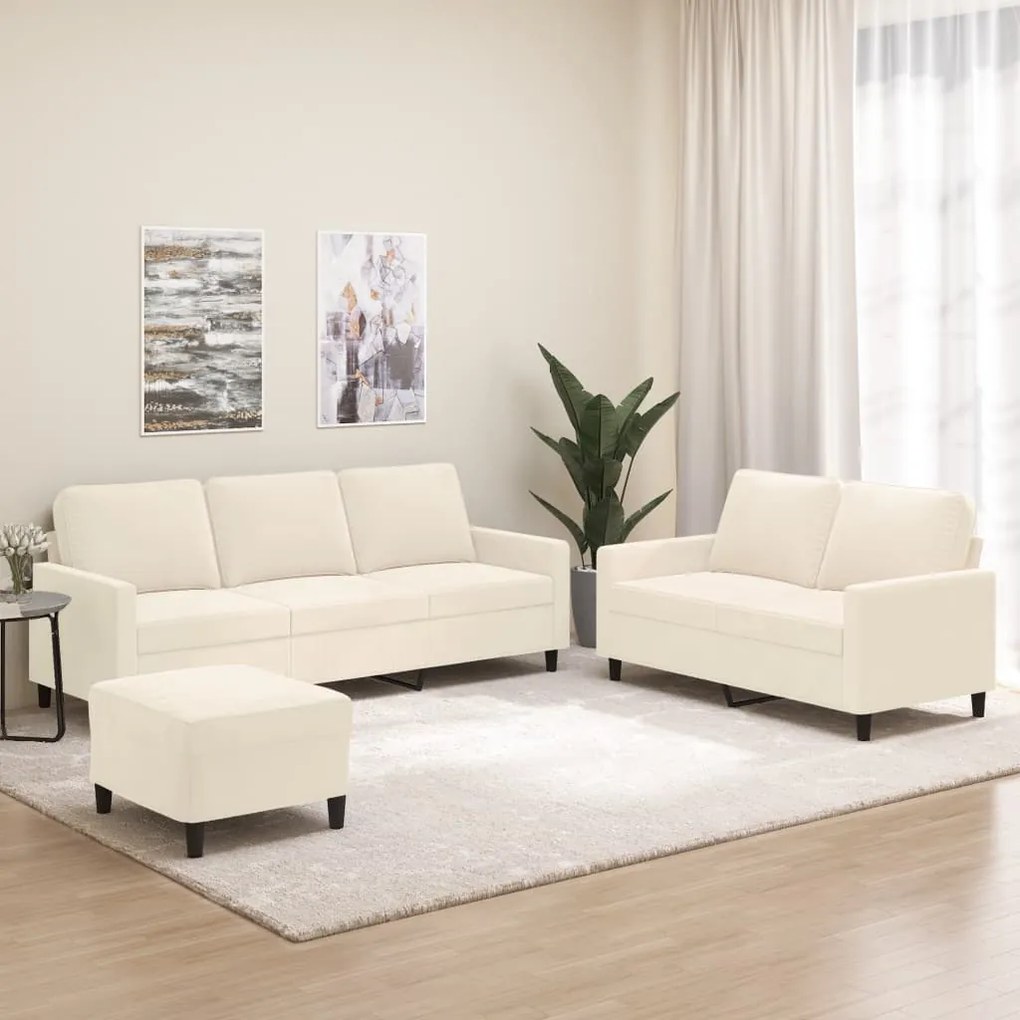 3153859 vidaXL 3 pcs conjunto de sofás com almofadões veludo cor creme
