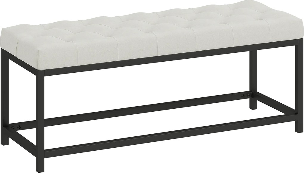HOMCOM Banco aos Pés da Cama Estofado em Veludo Design Capitonê Base de Metal Banco para Quarto Entrada Sala 117x40x48 cm Creme | Aosom Portugal