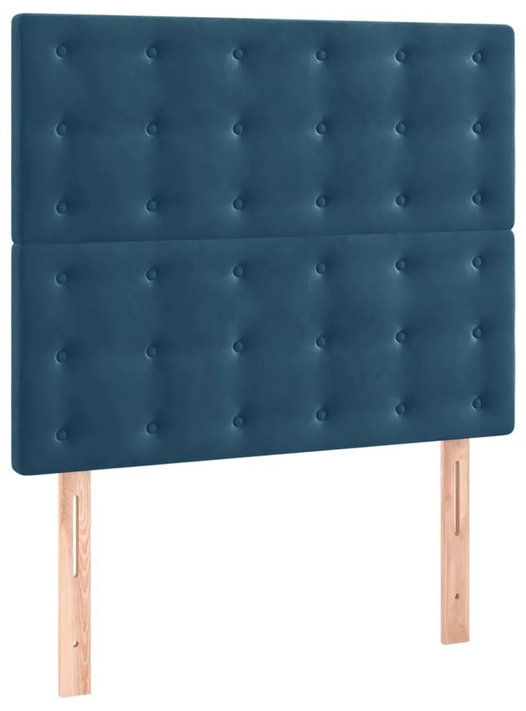 Cama box spring c/ colchão/LED 90x190 cm veludo azul-escuro