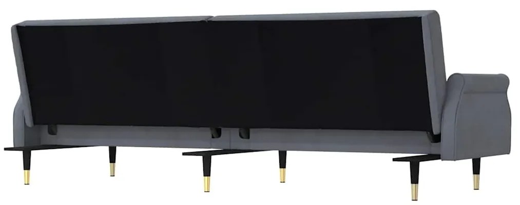 Sofá-cama com almofadões veludo cinzento-escuro