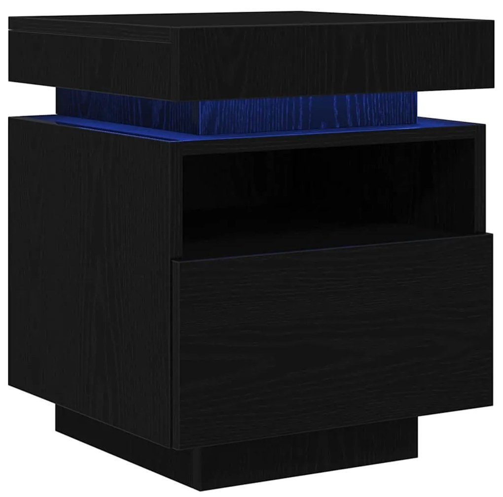 Mesa de cabeceira vidaXL com luzes LED 2 pcs Carvalho preto 40x39x48,5