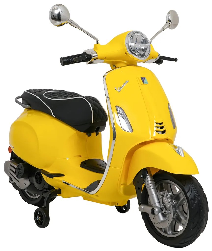 Vespa eletrica para crianças 12V ROMA, Rodas Espuma EVA, assento couro ecológico Amarela