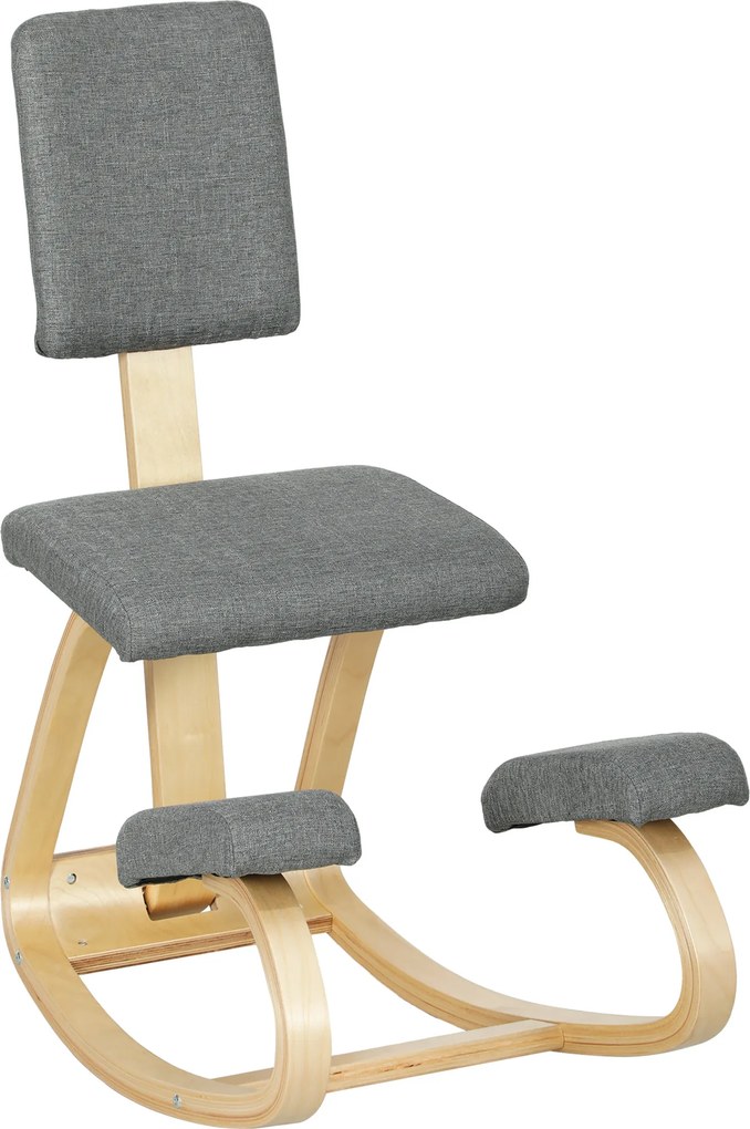 Cadeira Ergonómica de Joelhos com Encosto Almofadas Acolchoadas Estrutura de Madeira para Melhor Postura 51x84x93 cm Cinzento