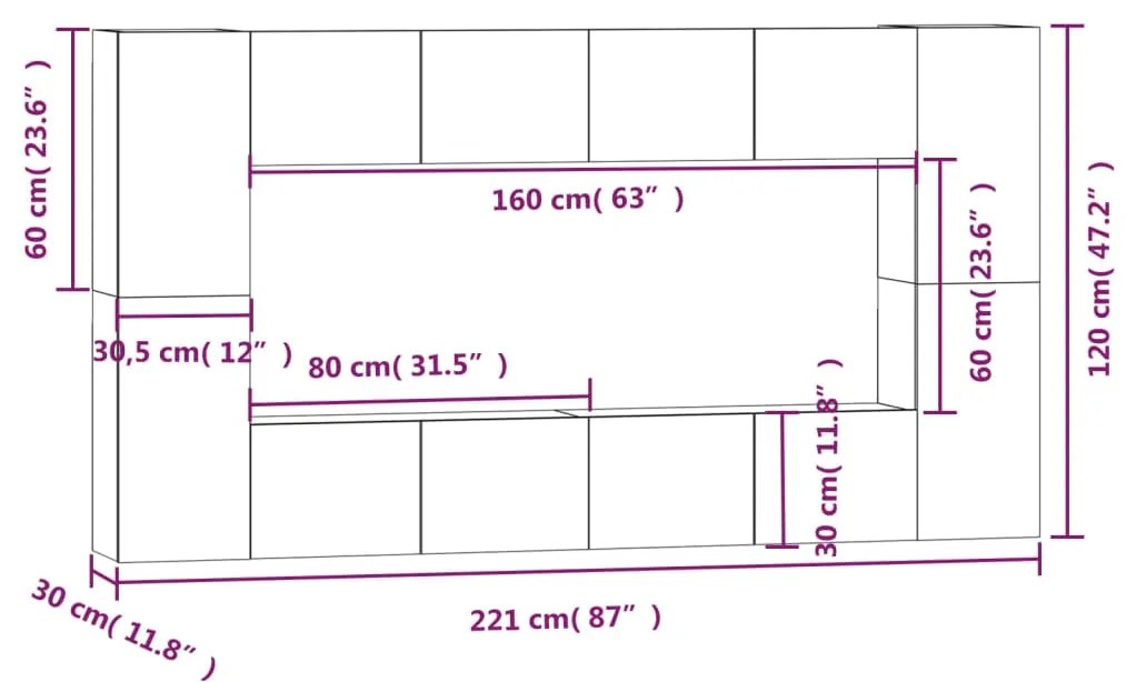 Conjunto móveis de TV 8 pcs madeira processada carvalho fumado