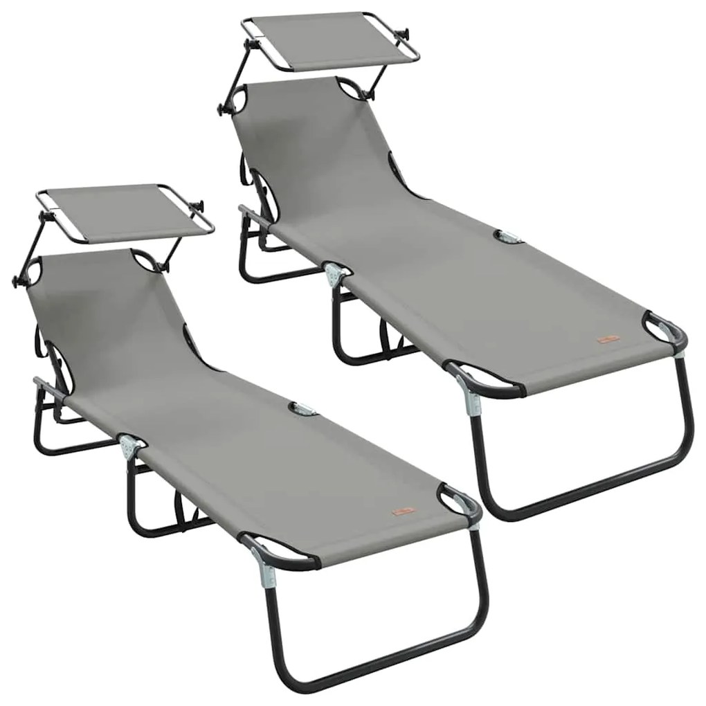 Espreguiçadeiras Dobráveis 2 pcs com Teto Cinza Tecido Oxford 600D