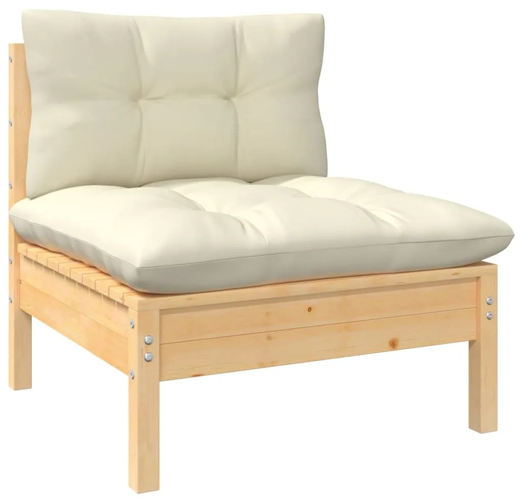 5 pcs conjunto lounge de jardim c/ almofadões creme pinho