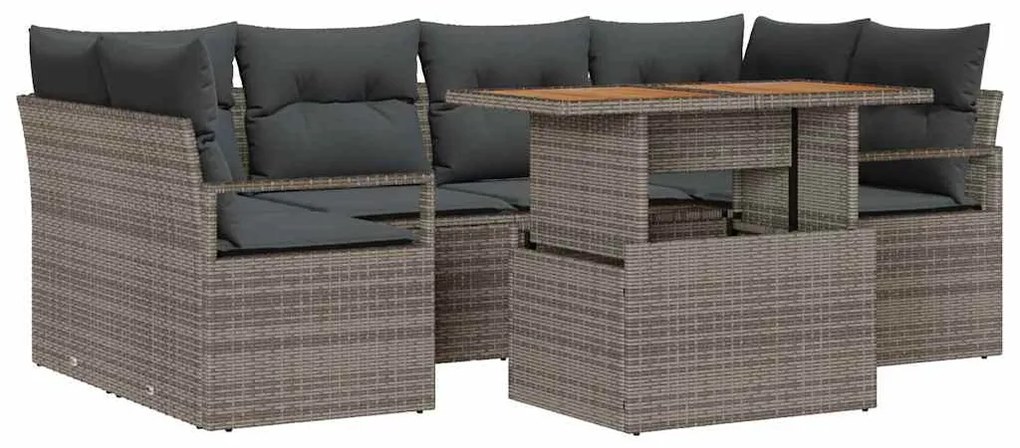Conjunto de sofá de jardim com 7 peças e almofadas cinzas em rattan si