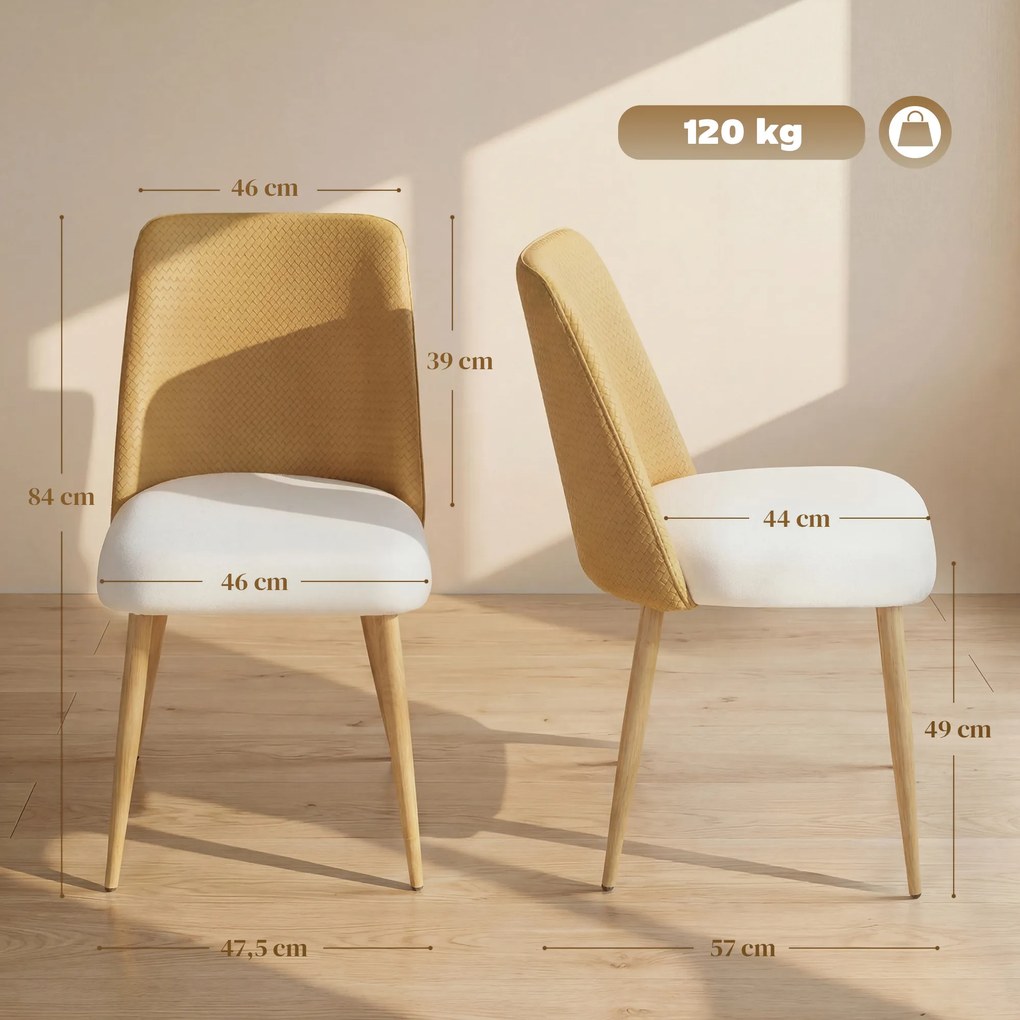 Conjunto de 2 Cadeiras de Cozinha (MESA NÃO INCLUIDA) com Encosto em PU Pernas de Aço e Assento Almofadado 47,5x57x84 cm Castanho e Bege