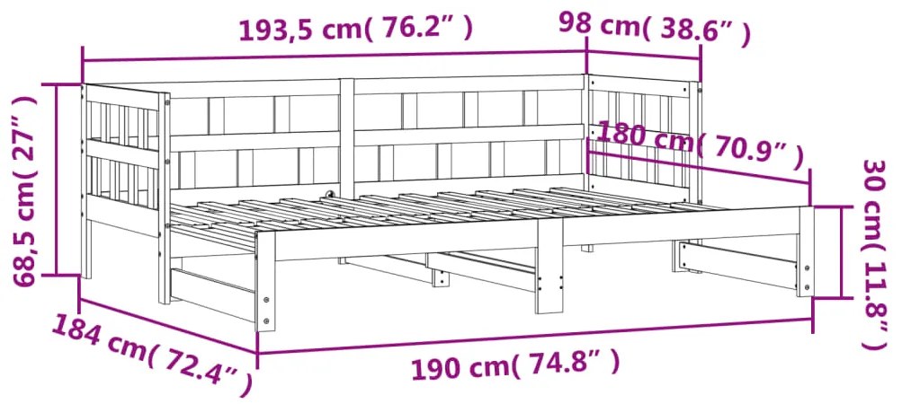 Sofá-cama com gavetão 90x190 cm madeira de pinho maciça