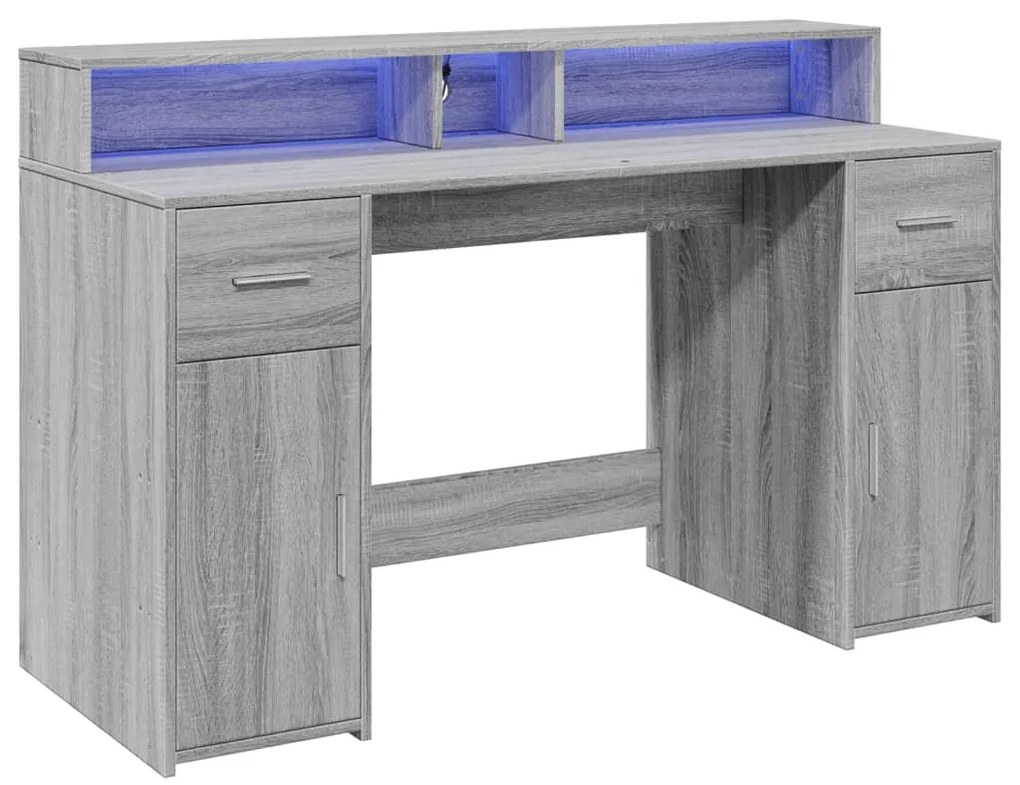 Secretária luzes LED 140x55x91cm deriv. madeira cinzento sonoma