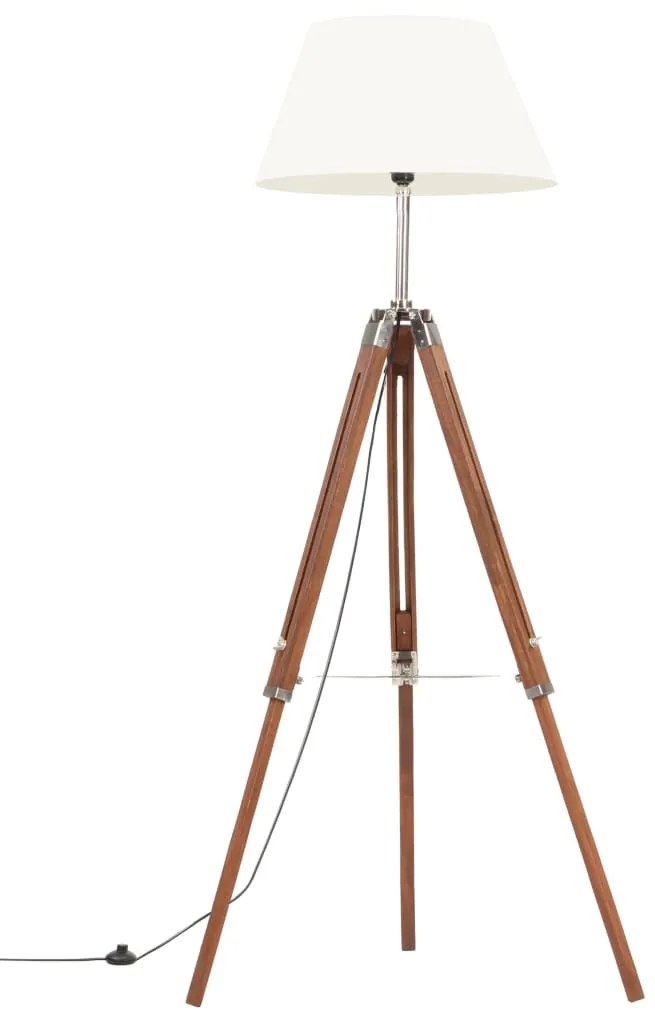 vidaXL Candeeiro de chão tripé 141 cm teca maciça castanho mel/branco