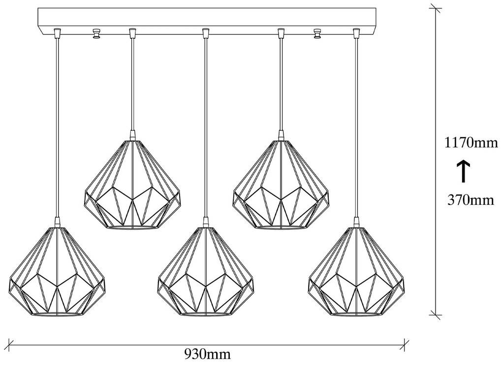Candeeiro Suspenso Diamond – Preto – Diâmetro 93 cm, Altura 117 cm