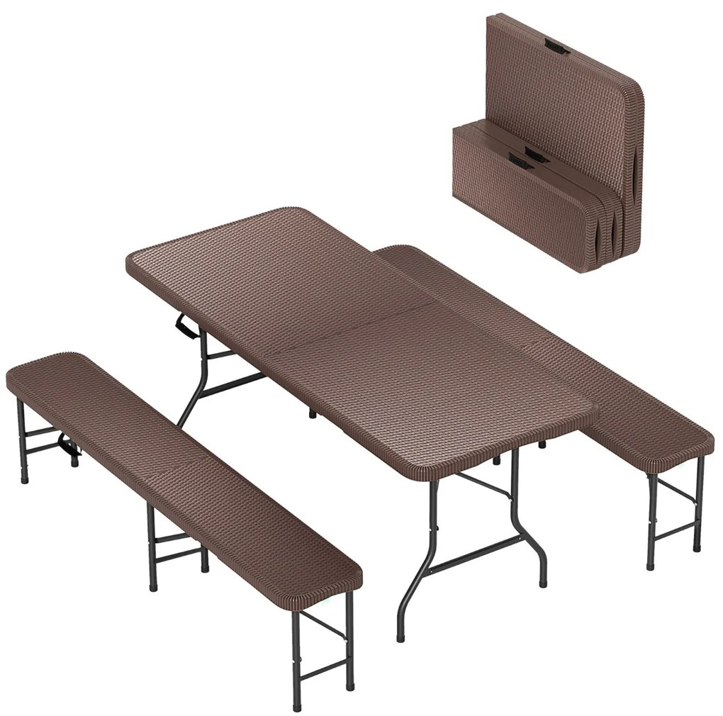 Mesa e 2 bancos para piquenique de 180 cm com superfície em HDPE portátil para acampamento Café