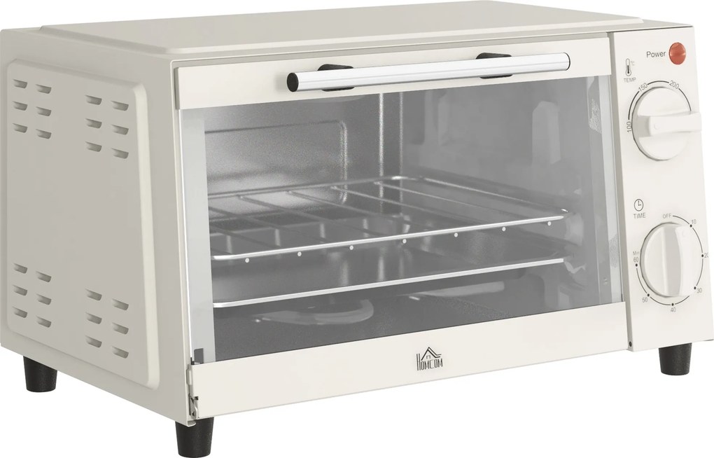 Mini Forno Elétrico 9L com Temperatura Ajustável até 230°C Temporizador 60 min e Bandeja para Assar 35x24,6x20 cm Creme