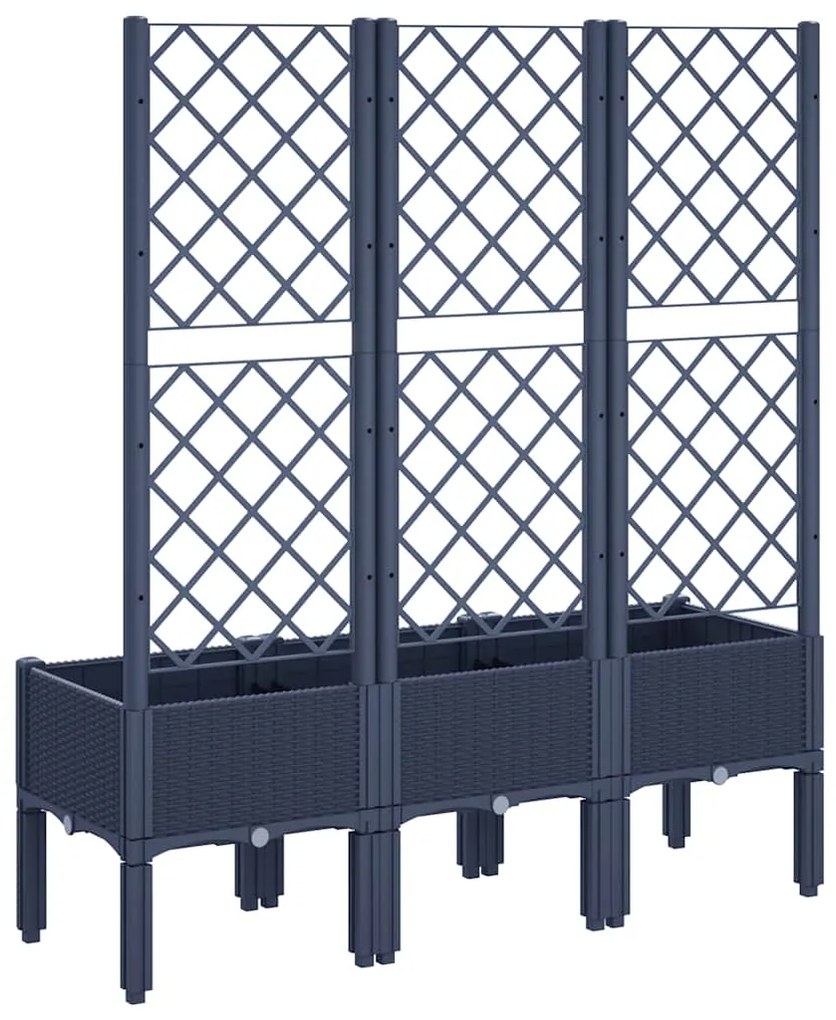 Vaso/floreira de jardim c/ treliça 120x40x142 cm PP cinzento azul